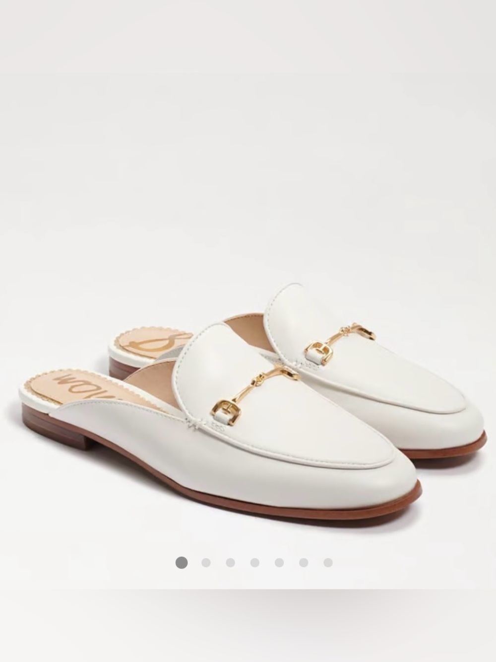 🤍 Sam Edelman Linnie Bit Mule - White Leather Slip-On Flats with Gold Horsebit